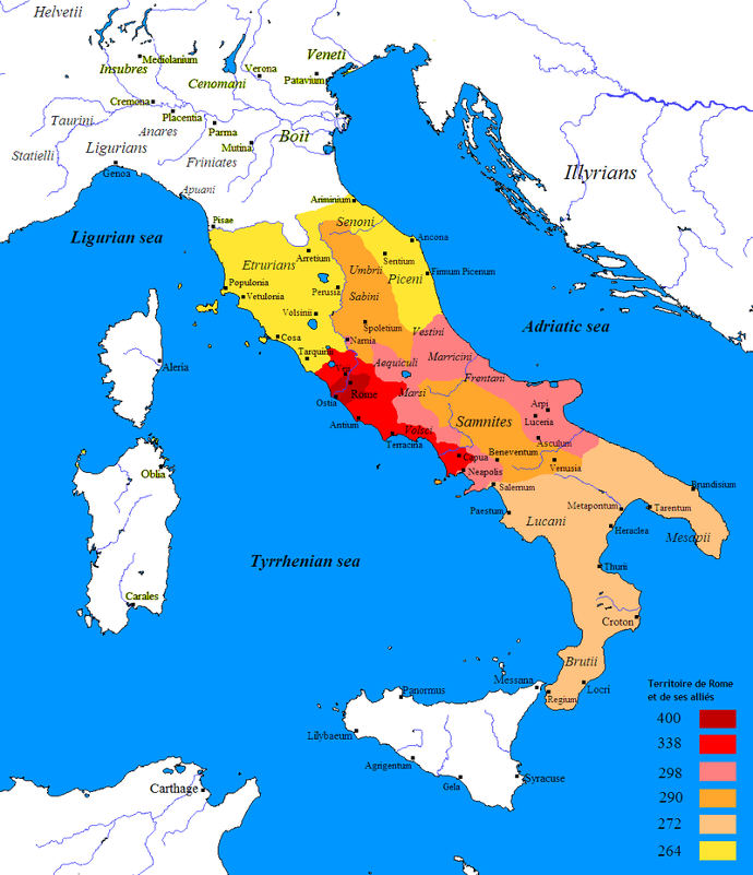 Map showing Roman expansion in Italy